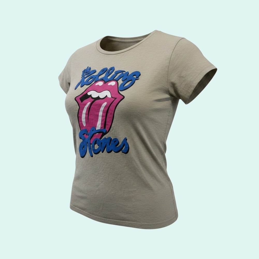 The Rolling Stones Classic Tongue Logo T-Shirt Men's XL Beige Cotton Band Tee